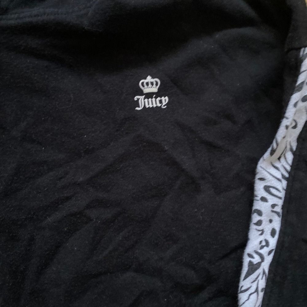 Juicy Couture Sport Black Hoodie Animal Print Sleeve Stripes Crown Size Medium - Picture 4 of 7